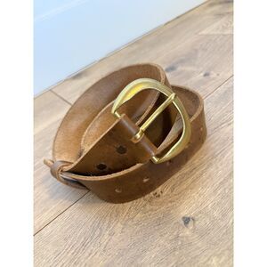 VINTAGE vtg Solid Brass Leather Buckle brown belt western cowboy